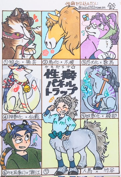 ⚠️なんでも許せる人向け  # 性癖パネルトラップ   見事に良いところに良いキャラを当てはめて下さりありがとうございました✨👏✨👏✨  ふぉろわ寿郎、 お前もケモにならないか……🥹❤️