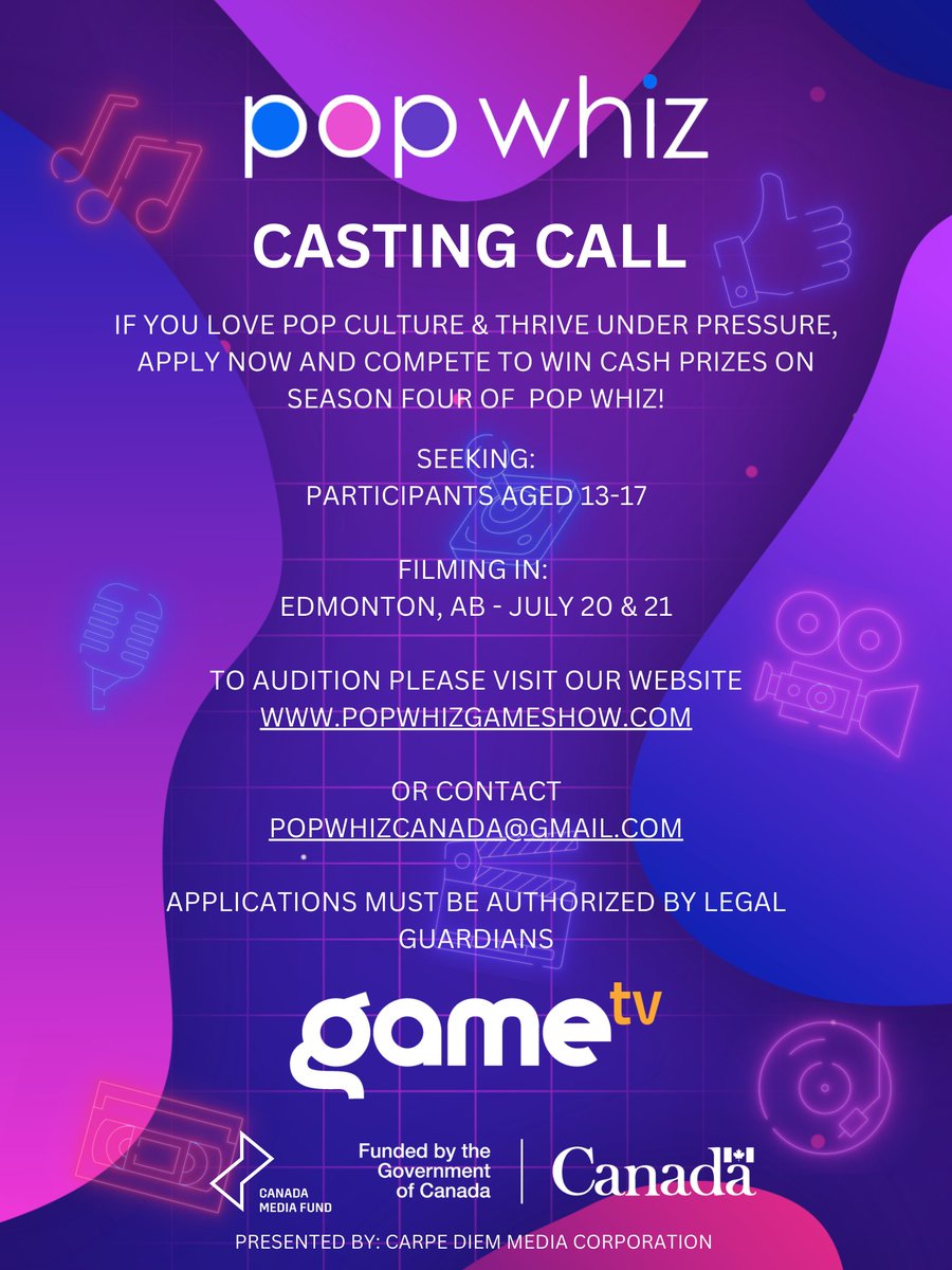 🌟Hey EDMONTON! Ready to show off your pop culture knowledge? Don't miss out on the opportunity of a lifetime  for the Pop Whiz CASTING call!  Compete for a chance to win cash prizes, showcase your skills, and be crowned the ultimate pop culture whiz! Sign up now! 🎤🏆