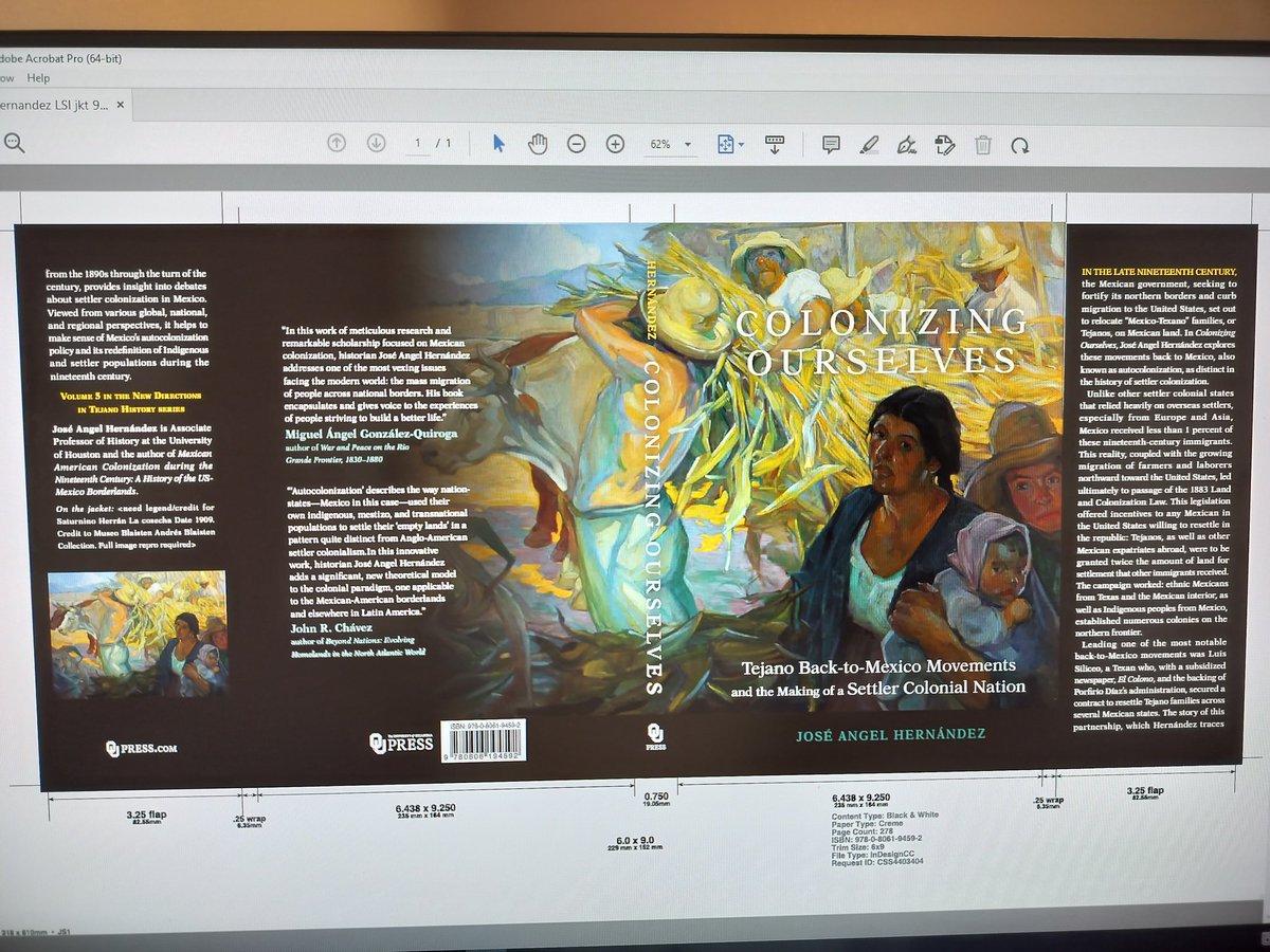 I like how this Saturnino Herrán painting wraps around the jacket of <a href="/JoseAngelDez/">JoseAngel Hernandez</a>'s forthcoming book "Colonizing Ourselves: Tejano Back-to-Mexico Movements and the Making of a Settler Colonial Nation." Looking at cover proofs now.