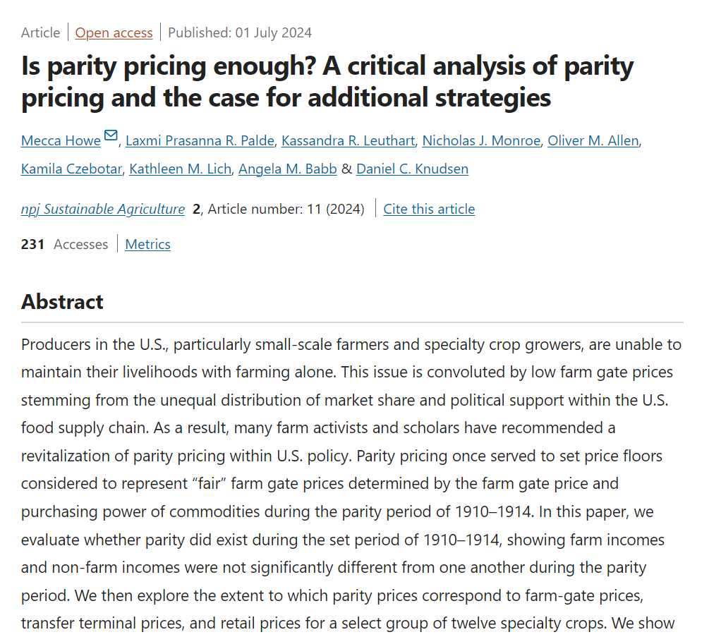 Our new open-access article centralizes low farm wages for specialty crop growers in the U.S., critiques U.S. ag. policies, and discusses alternatives. 
nature.com/articles/s4426…