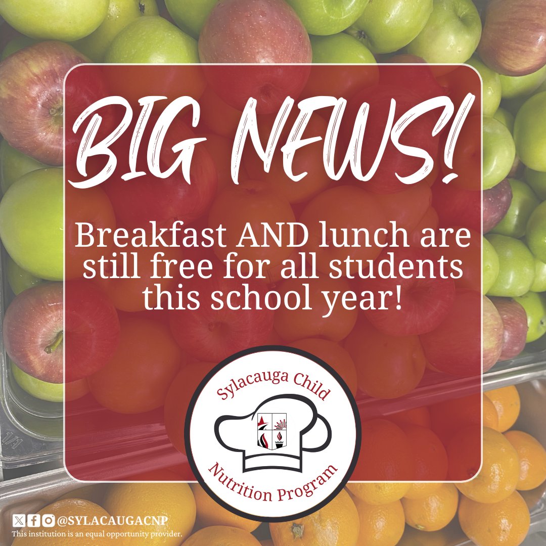 Did someone say FREE? All Sylacauga City School students can enjoy complimentary meals this upcoming school year! 🤩

#SylacaugaAL #SylacaugaAlabama #Sylacauga #ALschools