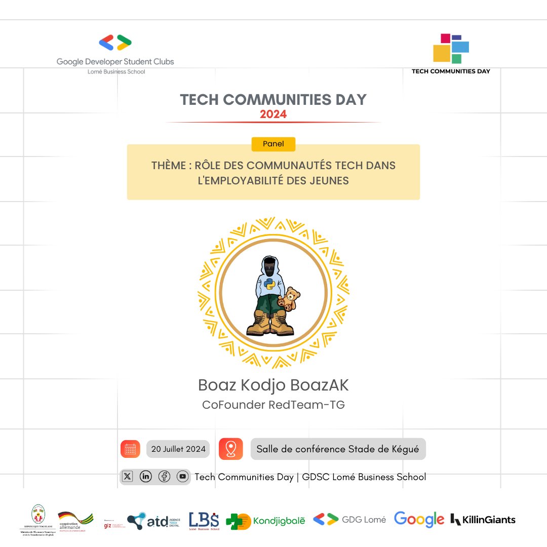 BoazakK's tweet photo. Ma mascotte et moi, nous vous donnons rendez-vous au stade de Kégué à la salle de conférence demain pour la Tech Communities Day.
Nous allons intervenir sur : Rôle des communautés tech dans l'employabilité des jeunes.

On se check.
#KodjoDoDjango #InfoSecKodjo #TechCommunitiesDay https://t.co/XCbaWEpGlQ
