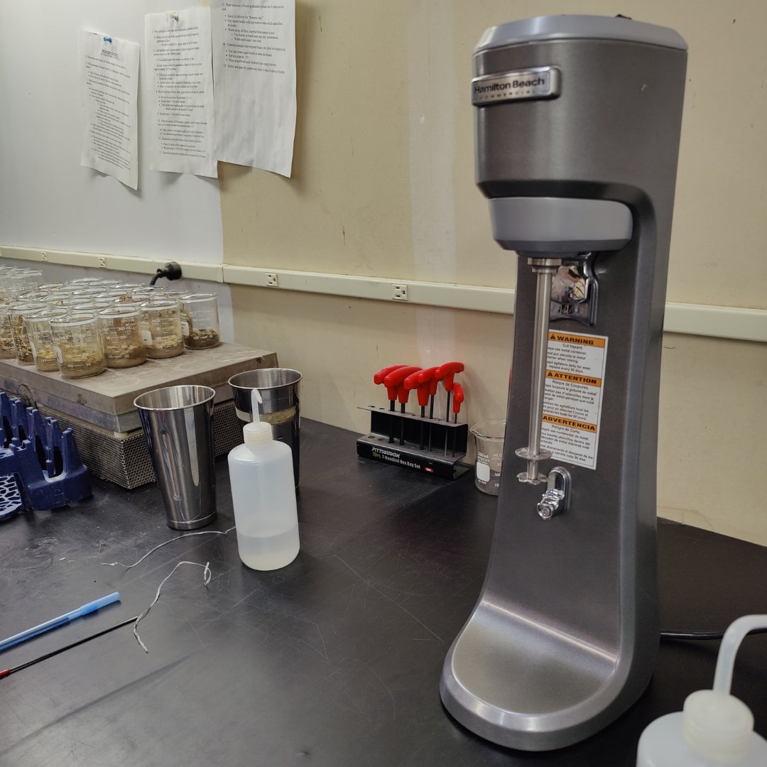 Today kicked off a unique start for our new sediment mixer at the Minnesota Geological Survey! Intended to be used for breaking down sediment samples for texture and compositional analysis, we first had to test its capabilities in a lighter, more flavorful context—milkshakes!