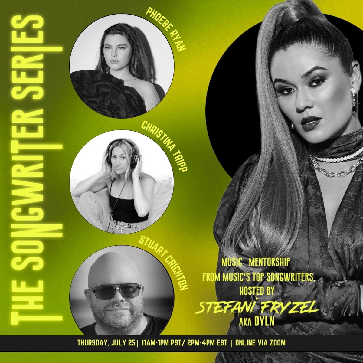 Your FREE ticket 🎫 to The Songwriter Series 7/25 is here!! 👇

📣 Songwriters! Enter to win FREE tickets to join us for a 2hr (online) mentoring Q&amp;A session + get feedback on your demos from top award-winning hit songwriters. ⭐️ tag me on IG!

More info: eventbrite.com/e/the-songwrit…