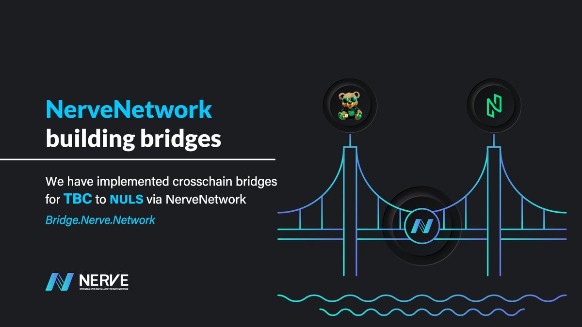 nerve_network's tweet photo. We're pleased to announce that we have implemented cross-chain bridges for $TBC @TeddyBearCoins from @BNBCHAIN to @Nuls via SwapBox👏
🌉https://t.co/03Lg4dQjCt
#Crosschain #BNB #BNBChain #NULS #NerveBridge https://t.co/bAHtad77RM