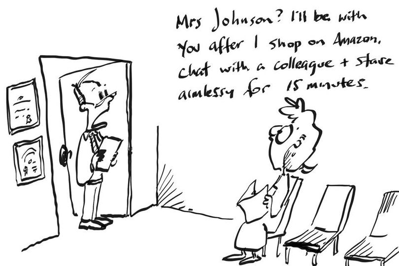 drmaypole's tweet image. Waiting room angst: what are those clinicians up to when YOU arrive on time? (Ps, not this).
#forreals #graphicmedicine