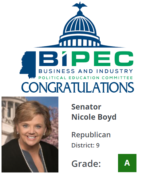 Congratulations Senator <a href="/NicoleAkinsBoyd/">Nicole Akins Boyd</a> on being named a Business Champion for your support of the business and jobs in Mississippi. #msleg

View the full 2024 BIPEC Business and Jobs Report Card here: bipec.org/reportcards/20…