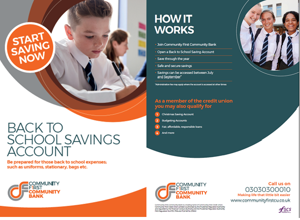 New Back to School Savings Account with Community First Community Bank
Be prepared for those back to school expenses, such as uniforms, stationary, bags etc. 
Start saving now to get ready for 2025.
Join today call 03030300010 
York residents may get £25 bonus
#yorktalkmoney