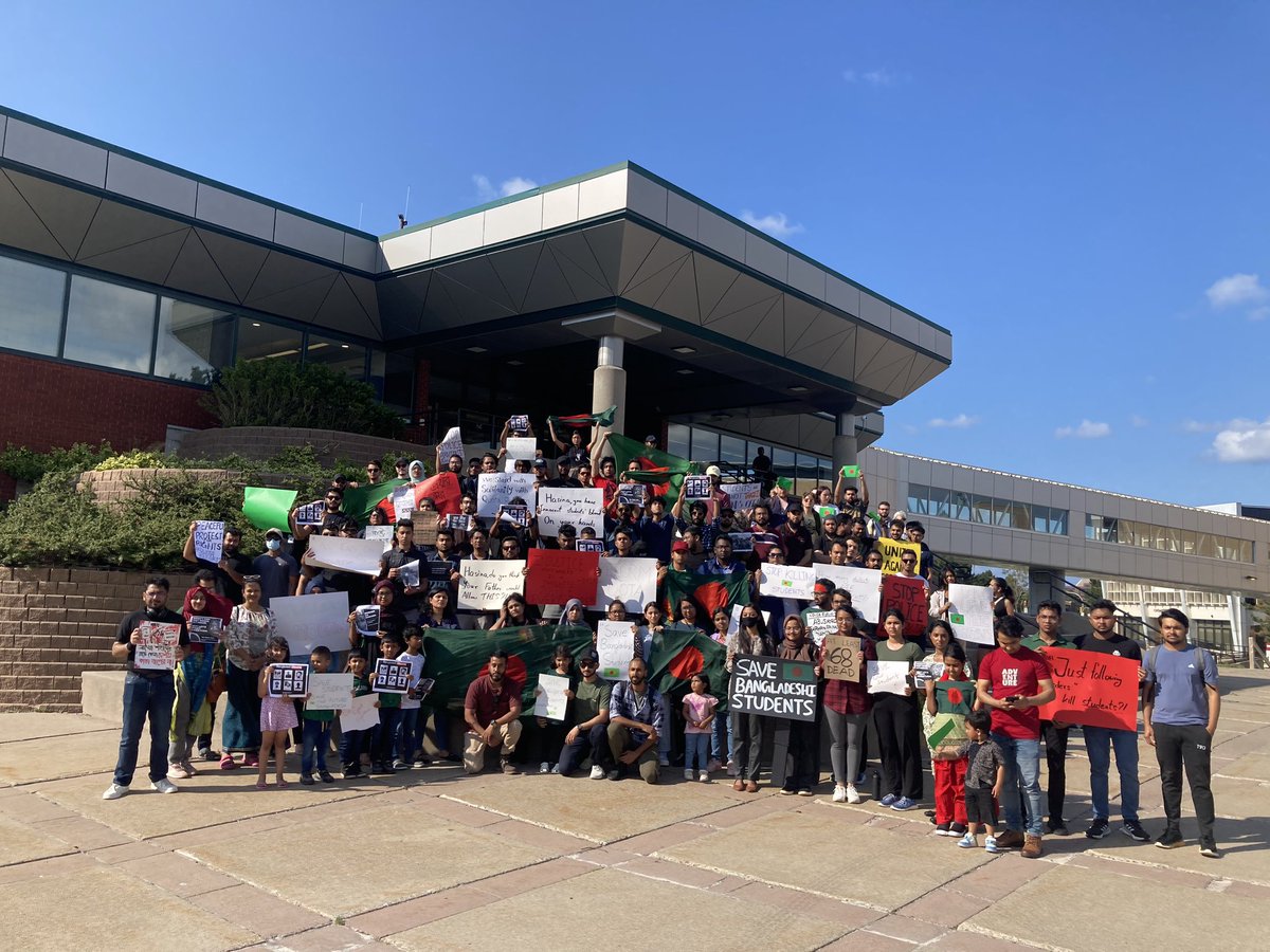 themusenl's tweet photo. MUN Students gather at the UC to stand in solidarity with students in Bangladesh facing police crackdown. https://t.co/vwIcKVuSqv