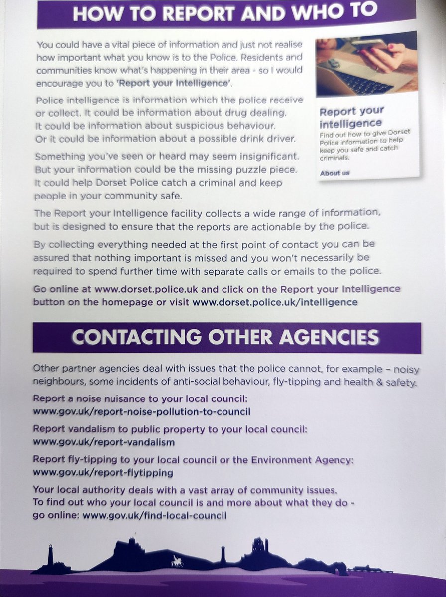 #contact &amp; #engagement
@pccdorset
How to report , who to &amp; other agencies 
Useful information 
<a href="/Bournemouthecho/">Bournemouth Echo</a> 
<a href="/BCPCouncil/">BCP Council</a>