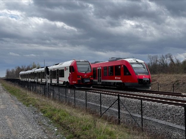 Line 2 and 4 trains sitting on tracks
