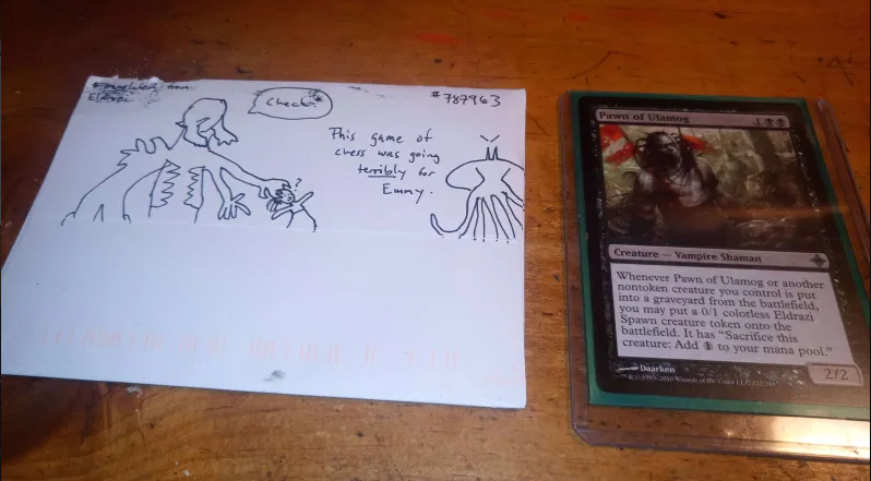 realCardsphere's tweet photo. Clever art drew by @mahahahadyne selling Pawn of Ulamog to other user through Cardsphere
#mtg #cardsphere https://t.co/HggK1fqx4W