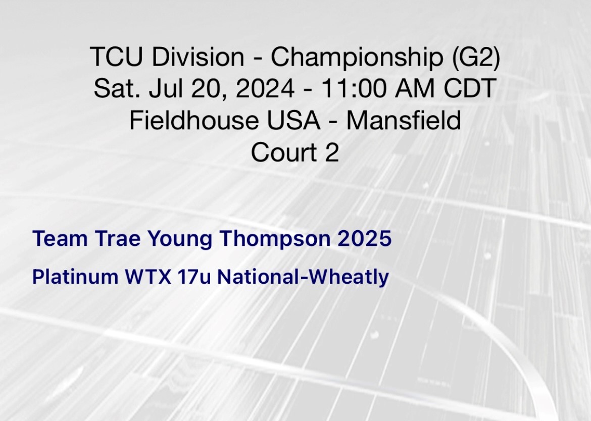 Platinum WTX Basketball (@platinumwtx) on Twitter photo Last tournament of the year for these girls!
First game in mansfield against Trae Young Thompson-2025
11:00 AM
Court 2
TCU Division!
<a href="/PBRhoops/">Premier Basketball</a> Last tournament of the year for these girls!
First game in mansfield against Trae Young Thompson-2025
11:00 AM
Court 2
TCU Division!
<a href="/PBRhoops/">Premier Basketball</a>