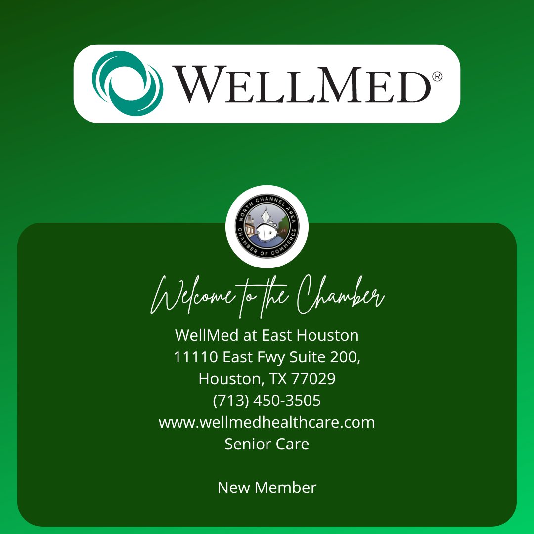 NCACC_'s tweet photo. New Member Spotlight: WellMed at East Houston!
Thank you to WellMed at East Houston for joining your local chamber and promoting economic development and prosperity in the North Channel Area!

WellMed at East Houston
11110 East Fwy Suite 200,
Houston, TX 77029
(713) 450-3505 https://t.co/uvxl3iGGH8