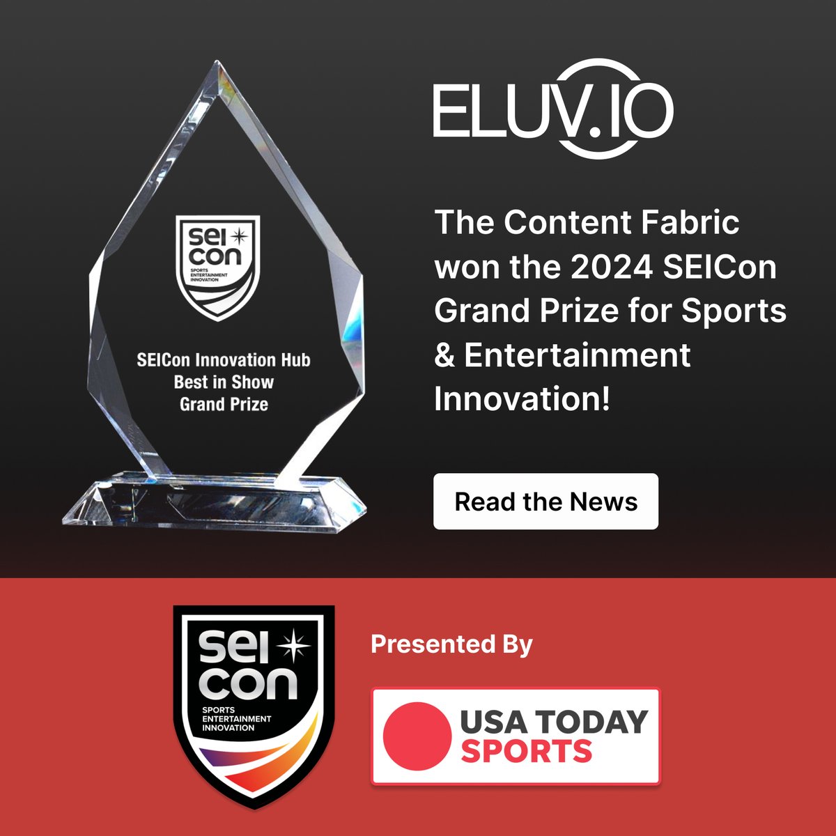 EluvioInc's tweet photo. We have loved every minute of supporting the sports ecosystem and this was such an incredible surprise and honor - THANK YOU @SEICon_org  and @USATODAY from all of us! https://t.co/6C207lvcok

#SEICon https://t.co/7MIRVNnWWR