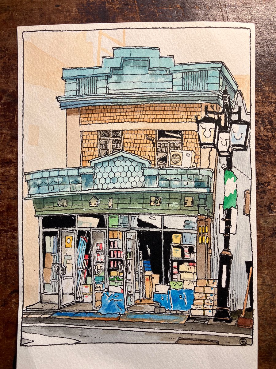 「30年くらい前に描いた看板建築。今月の『アーマーモデリング』表紙と基本的なことが」|モのイラスト
