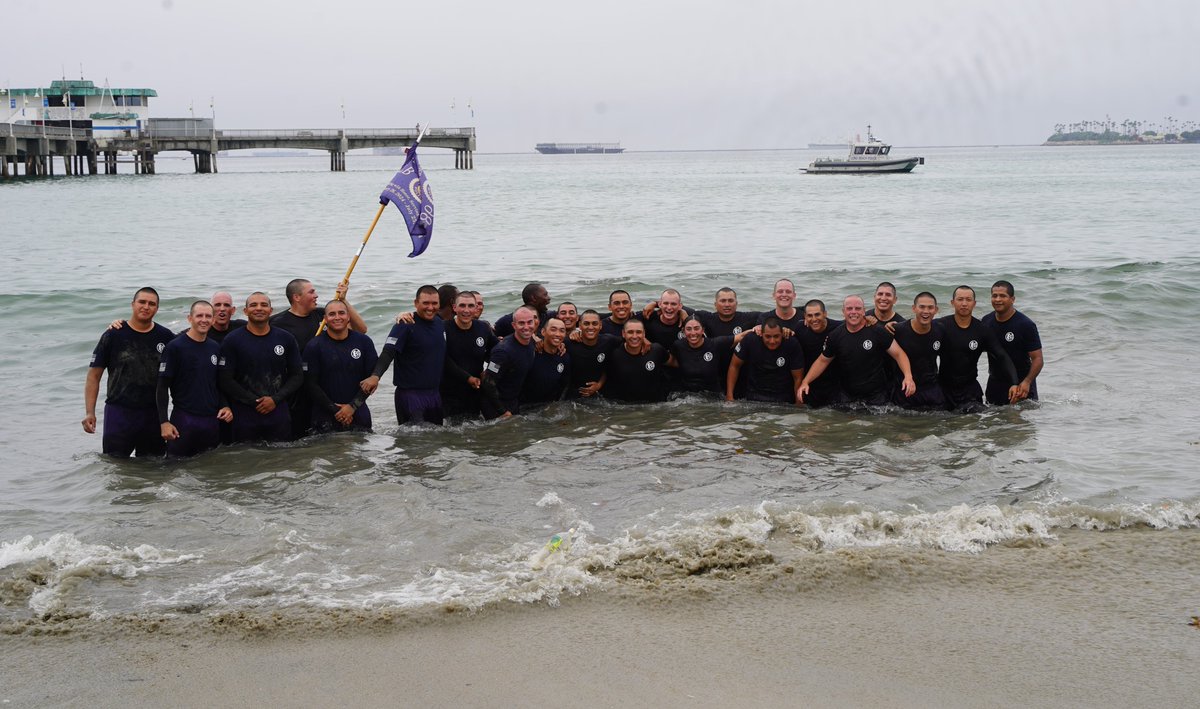 LBPD's tweet image. This morning, #LBPD Academy Class 98 celebrated their upcoming graduation with the LBPD long-standing "Run to the Sea" tradition, where recruits run from the Public Safety Building to the Belmont Memorial Pier. This tradition symbolizes the culmination of their hard work,