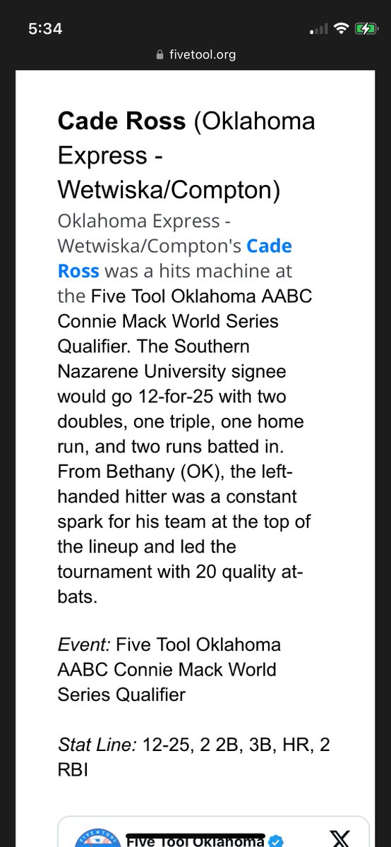 Thanks <a href="/FiveTool/">Five Tool Baseball</a> for the write-up. <a href="/SNUBaseball/">SNU Baseball</a> <a href="/OklahomaExpress/">Oklahoma Express Baseball</a> 

fivetool.org/news/2024-dude…