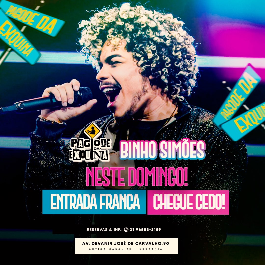 Pagodedaexquina's tweet photo. NESTE DOMINGO TEEEEEMMM! 🔥

Domingo tem Pagoda da Exquina com a presença do Cantor Binho Simões 🎙️💣

Promoções de bebidas o dia todo! 🍺

Entrada Franca ! 🎟️

Chegue cedo ⏰ https://t.co/cwjHVJk6Xi