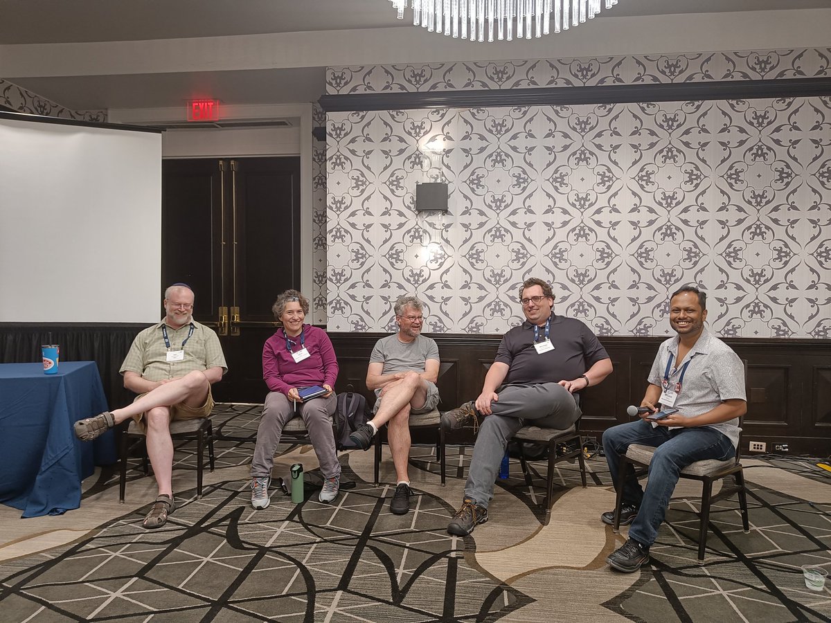 guglielm0f's tweet photo. Great panel discussion with @ian_soboroff, @lauradietz99, @claclarke, Michael Ekstrand moderated by @UnderdogGeek at @llm4eval. #SIGIR24 https://t.co/X6XStUOoR9