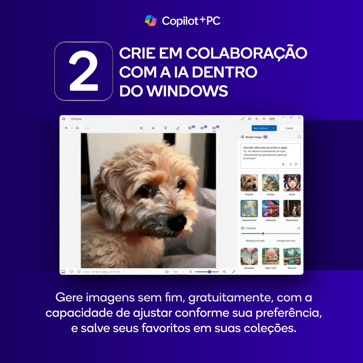 snapdragon_BRA's tweet photo. Descubra experiências inovadoras de IA que vão turbinar sua criatividade e transformar sua forma de trabalhar. Deslize as imagens e confira! ➡  Compartilhe com quem vai adorar conhecer essas funções. 👀

#snapdragon #processador #tecnologia #pscopilot+ #ia #produtividade https://t.co/mxIXySovlV