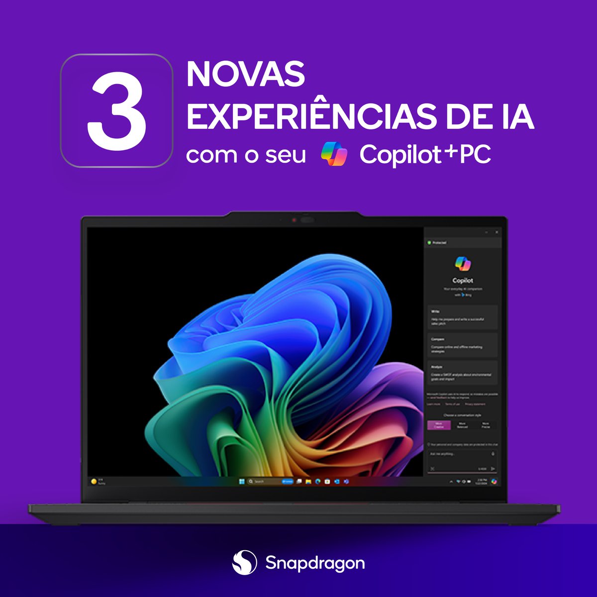 snapdragon_BRA's tweet photo. Descubra experiências inovadoras de IA que vão turbinar sua criatividade e transformar sua forma de trabalhar. Deslize as imagens e confira! ➡  Compartilhe com quem vai adorar conhecer essas funções. 👀

#snapdragon #processador #tecnologia #pscopilot+ #ia #produtividade https://t.co/mxIXySovlV