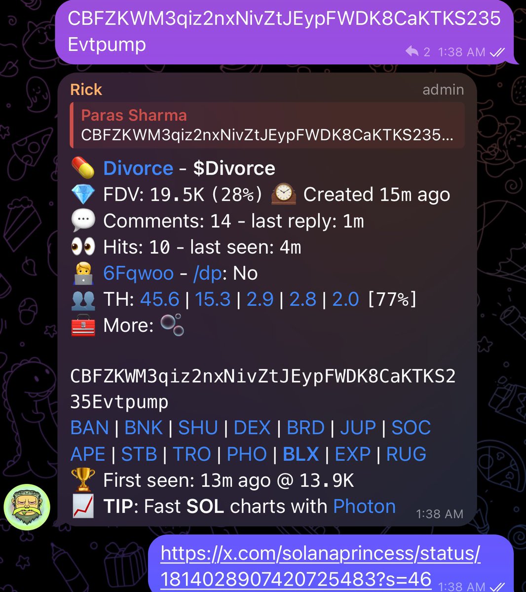 _parass's tweet image. Called $Divorce in @AroaOnSol 🦦
20k MC -&amp;gt; 350k 
We always cook in there. Turn notis on 🤝