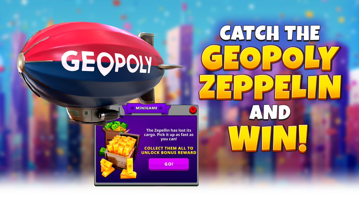 Geopoly's Zeppelin, your ticket to greater riches! Capture the Zeppelin and unlock fantastic #rewards to boost your earnings to new heights 💰 Play #Geopoly now and become the ultimate business #magnate 🤝