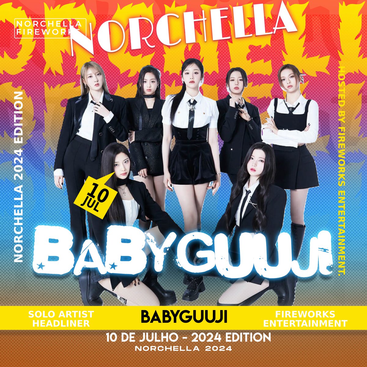 NORCHELLA · OFFICIAL ANNOUNCEMENT ﹕
☆𝄞⨾𓍢ִ໋🎧ྀི 𝄞⨾𓍢ִ໋ NOME:  BABYGUUJI (@BABYGUUJI)
♪ ༘⋆ BLOCO: 2
˚˖♬୭ ARTISTA HEADLINER