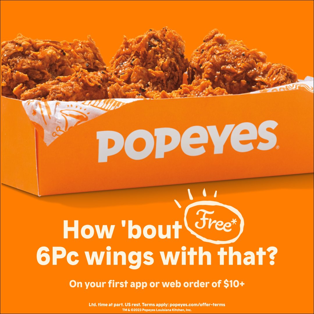 Popeyes's tweet photo. hello to everybody except wing haters (y’all good?)