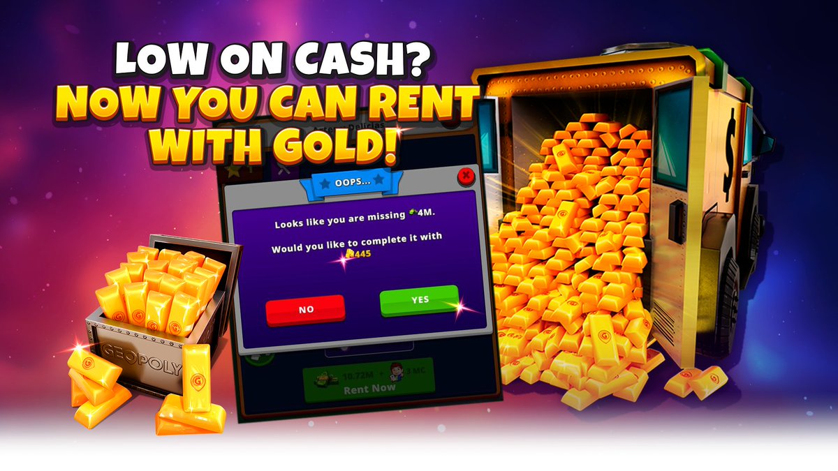 🔑 Unlock new possibilities in #Geopoly with our latest feature update! Now, when your cash flow is running low, there's no need to worry, you can still secure properties using GOLD! ✨ Complete the transaction with Gold and keep growing your empire 🚀