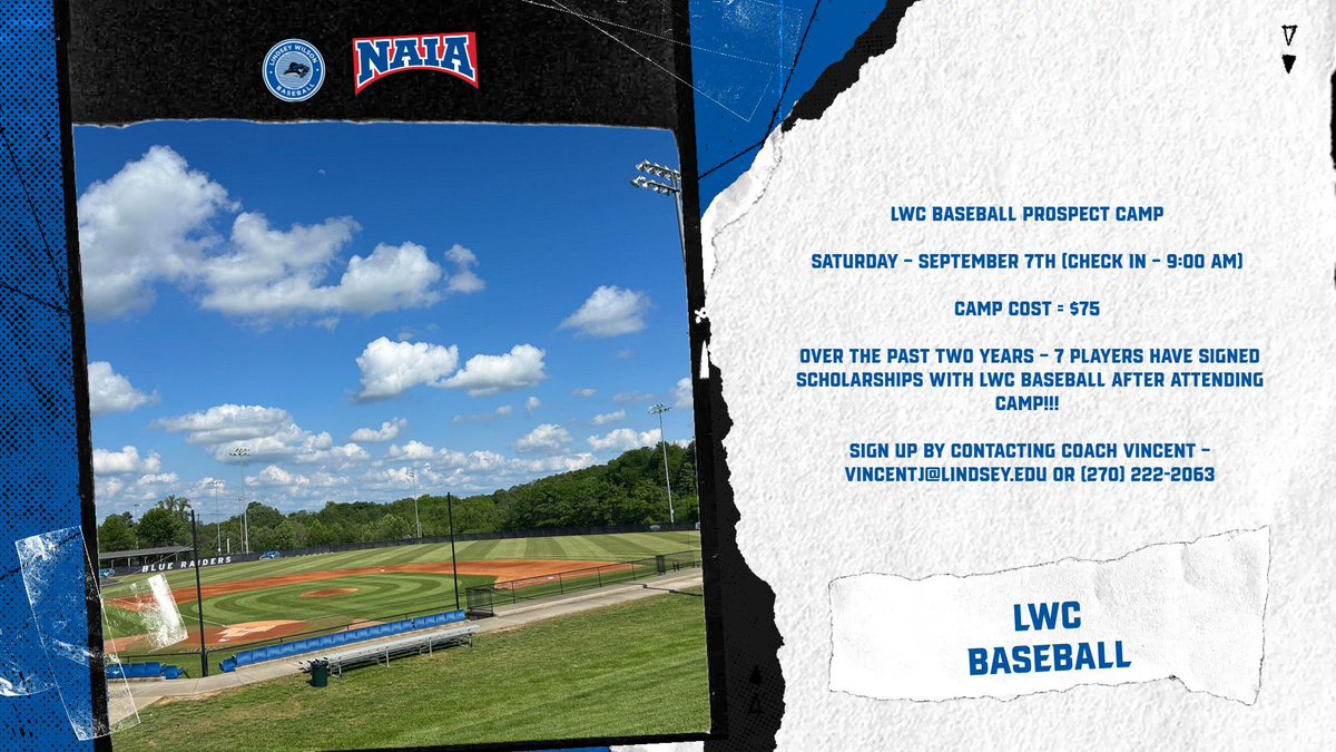 LWUbaseball's tweet photo. 🚨 PROSPECT CAMP 🚨 

LWC Baseball will be hosting our annual prospect camp on September 7th! 

Information is below! Sign up contacting Coach Vincent! https://t.co/sA1dBwGFUh