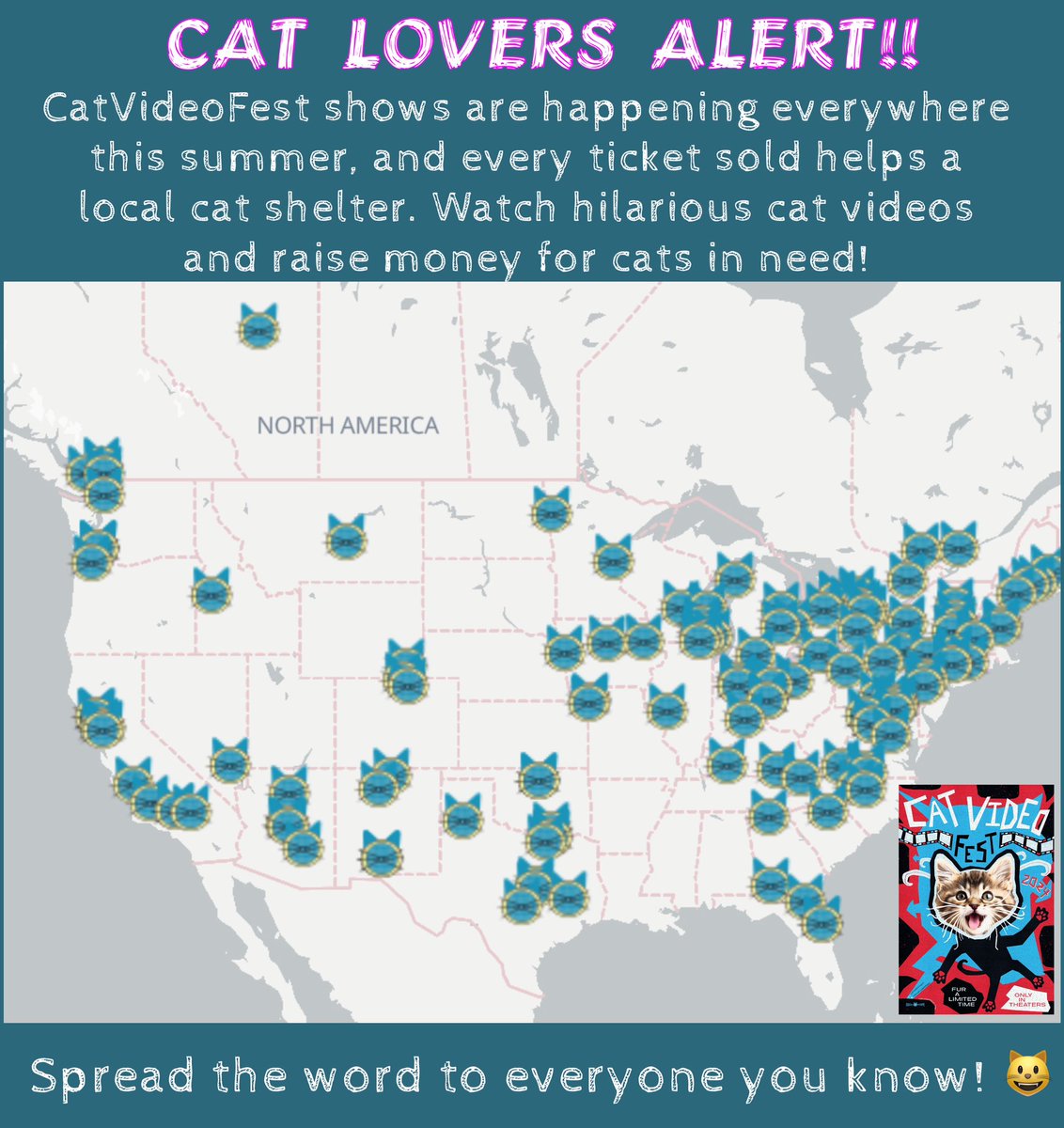 CatVideoFest's tweet photo. Let’s do something pawsitive for the cats! Tell everyone!! 😺 https://t.co/KJxEkfe85w