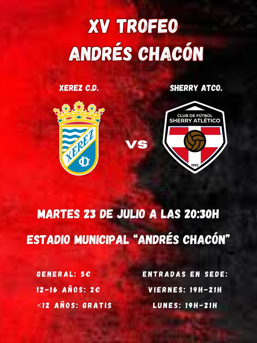 SherryAtletico's tweet photo. 🔴⚫️ 𝗫𝗩 𝗧𝗥𝗢𝗙𝗘𝗢 𝗔𝗡𝗗𝗥É𝗦 𝗖𝗛𝗔𝗖Ó𝗡⚫️🔴

🆚 Xerez C.D.
📅 23 de julio
🕖 20:30h
🏟️ Andrés Chacón

#todoalrojo #trofeoandreschacon #andreschacon #labarcadelaflorida https://t.co/p0BNtV9faD