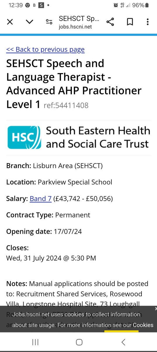 Take a look....A great opportunity to come and work within a superb and transforming SLT team in a fantastic Trust <a href="/lorrainecoulte4/">Lorraine Coulter</a> <a href="/katierocke/">Katie Rocke</a> @AileenSlt <a href="/setrust/">South Eastern Trust</a> <a href="/EmmaRob28/">Emma Jayne</a>