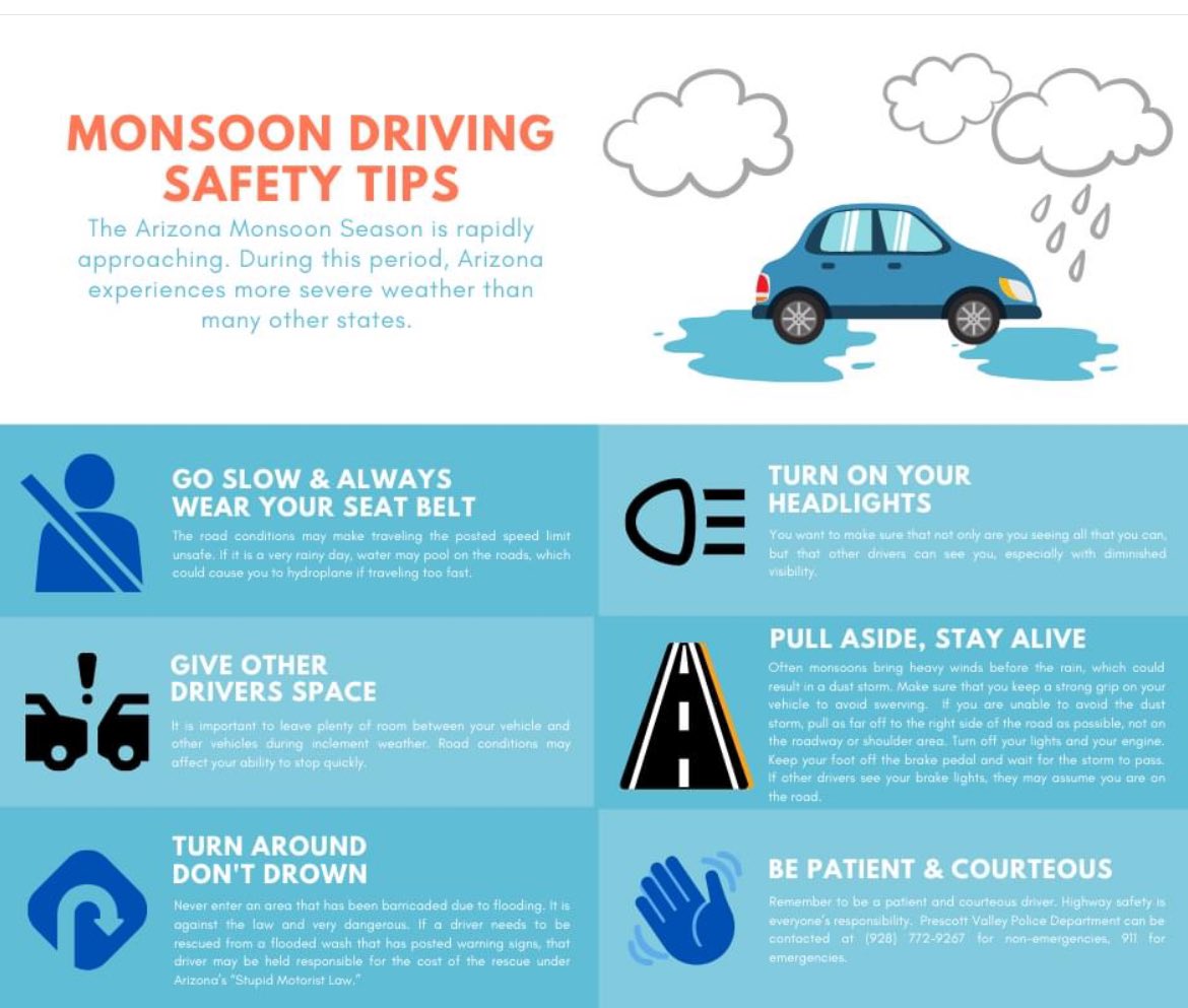 NogalesPoliceAz's tweet photo. Here are some tips for the monsoon season. We urge everyone to be safe. https://t.co/ePpYfV9vvY