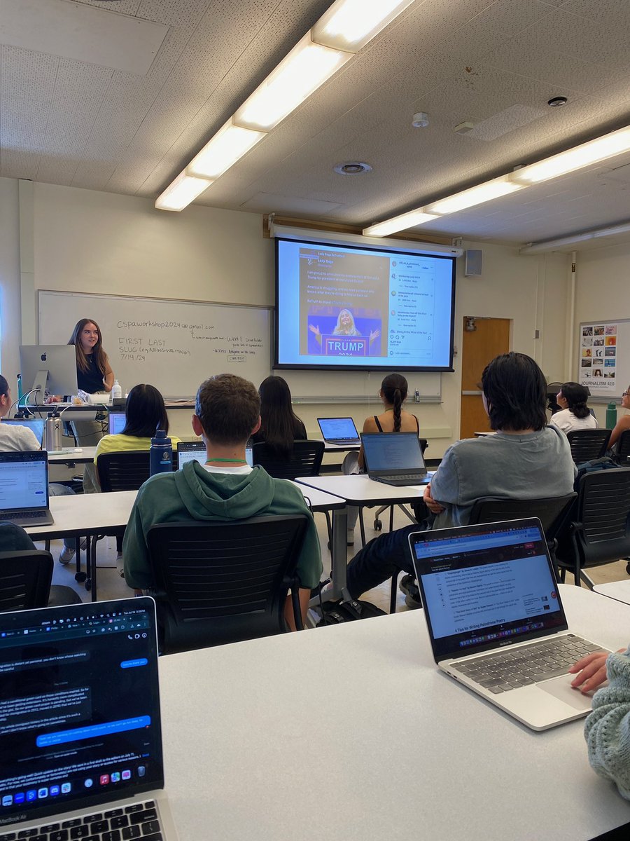 cspaworkshop's tweet photo. The first week of CSPA is underway. So far, students have learned news writing, feature writing, social media reporting, journalism ethics and more. They’ve been taught by some of our great instructors: @elisabethsmith0 @gwendolynawu @laura_nelson @Rich_Hammond @MeghanBobrowsky https://t.co/U8nvXDC6f8