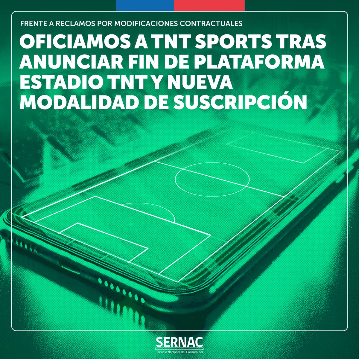 SERNAC's tweet photo. ⚽️Tras anunciar el fin de su app "Estadio TNT" para integrar su contenido a plataforma Max, oficiamos a @TNTSportsCL considerando que el cambio podría desfavorecer a los consumidores, principalmente en relación al precio de los planes. Más info en 👉https://t.co/TEX7O0iz6C https://t.co/FNuqAZ2ZmG