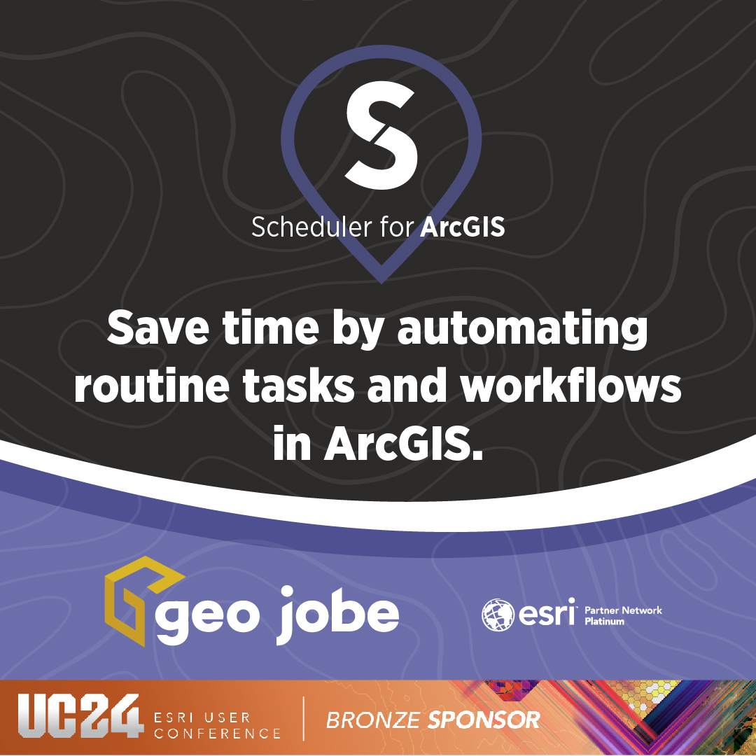 GEOjobeGIS's tweet photo. Looking to save time and worry less during your workday?⏳With #Scheduler for #ArcGIS, you can! 

Run–don't walk–over to our booth #1819 before the #EsriUC2024 Expo ends and find out how Scheduler can change your work game!

https://t.co/wdjwQDug1s

#GIS #Esri #EsriPartner https://t.co/F7hgeQDolF