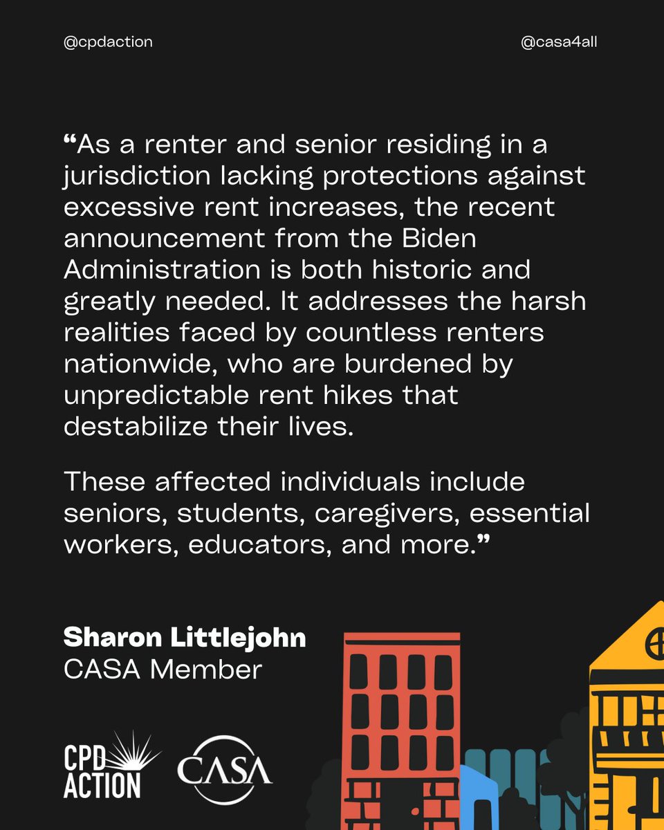 popdemocaction's tweet photo. WHEN WE ORGANIZE, WE WIN.
Right now, renters around the U.S. are talking about what Biden's historic plan to cap rental costs at 5% could do in their communities. Sharon Littlejohn has played a central role in organizing renters in her community at @CASAforall. #HouseEveryOne https://t.co/KzbdThp1zN