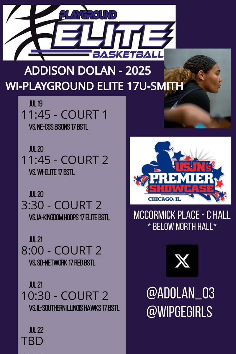 Addison Dolan (@adolan_03) on Twitter photo Final run with <a href="/WIPGEGirls/">Wisconsin Playground Elite</a>! Come check us out this weekend in Chicago at the <a href="/USJN/">USJN</a> #PremierShowcase! <a href="/fier_05/">brandi fier</a> <a href="/coachproc25/">Saundra Proctor</a> <a href="/JocelynKovarik/">Jocelyn Kovarik</a> <a href="/Coach_Siska/">Brandon Siska</a> <a href="/KarrieRedeker/">Karrie Redeker</a> <a href="/CoachDenney9/">Jonathan Denney</a> <a href="/CoachRees/">Justin Rees</a> <a href="/ReiverWBB/">Iowa Western Women's Basketball</a> <a href="/KCC_WBB/">Kirkwood Women's Basketball</a> Final run with <a href="/WIPGEGirls/">Wisconsin Playground Elite</a>! Come check us out this weekend in Chicago at the <a href="/USJN/">USJN</a> #PremierShowcase! <a href="/fier_05/">brandi fier</a> <a href="/coachproc25/">Saundra Proctor</a> <a href="/JocelynKovarik/">Jocelyn Kovarik</a> <a href="/Coach_Siska/">Brandon Siska</a> <a href="/KarrieRedeker/">Karrie Redeker</a> <a href="/CoachDenney9/">Jonathan Denney</a> <a href="/CoachRees/">Justin Rees</a> <a href="/ReiverWBB/">Iowa Western Women's Basketball</a> <a href="/KCC_WBB/">Kirkwood Women's Basketball</a>