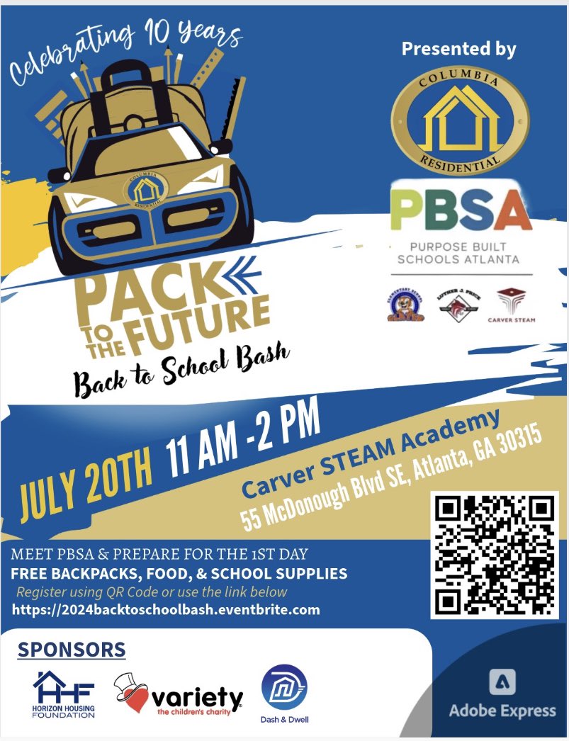 Parent Liaison Carver (@msmanago) on Twitter photo "We don’t just do it, we do it with PURPOSE. Save the date and join  us for PBSA and Columbia Residential Back to School Bash this Saturday 7/20!  Register today ➡️ rb.gy/s2lcip⬅️." <a href="/carverpbsa/">Carver STEAM PBSA</a> <a href="/PBS_Atlanta/">Purpose Built Schools Atlanta</a> <a href="/moldingmindz/">Ms. Keely Sutton, Ed. S</a> <a href="/SEM_PBSA/">Dr. T. Saunders, Caregiver & Community Engagement</a> "We don’t just do it, we do it with PURPOSE. Save the date and join  us for PBSA and Columbia Residential Back to School Bash this Saturday 7/20!  Register today ➡️ rb.gy/s2lcip⬅️." <a href="/carverpbsa/">Carver STEAM PBSA</a> <a href="/PBS_Atlanta/">Purpose Built Schools Atlanta</a> <a href="/moldingmindz/">Ms. Keely Sutton, Ed. S</a> <a href="/SEM_PBSA/">Dr. T. Saunders, Caregiver & Community Engagement</a>