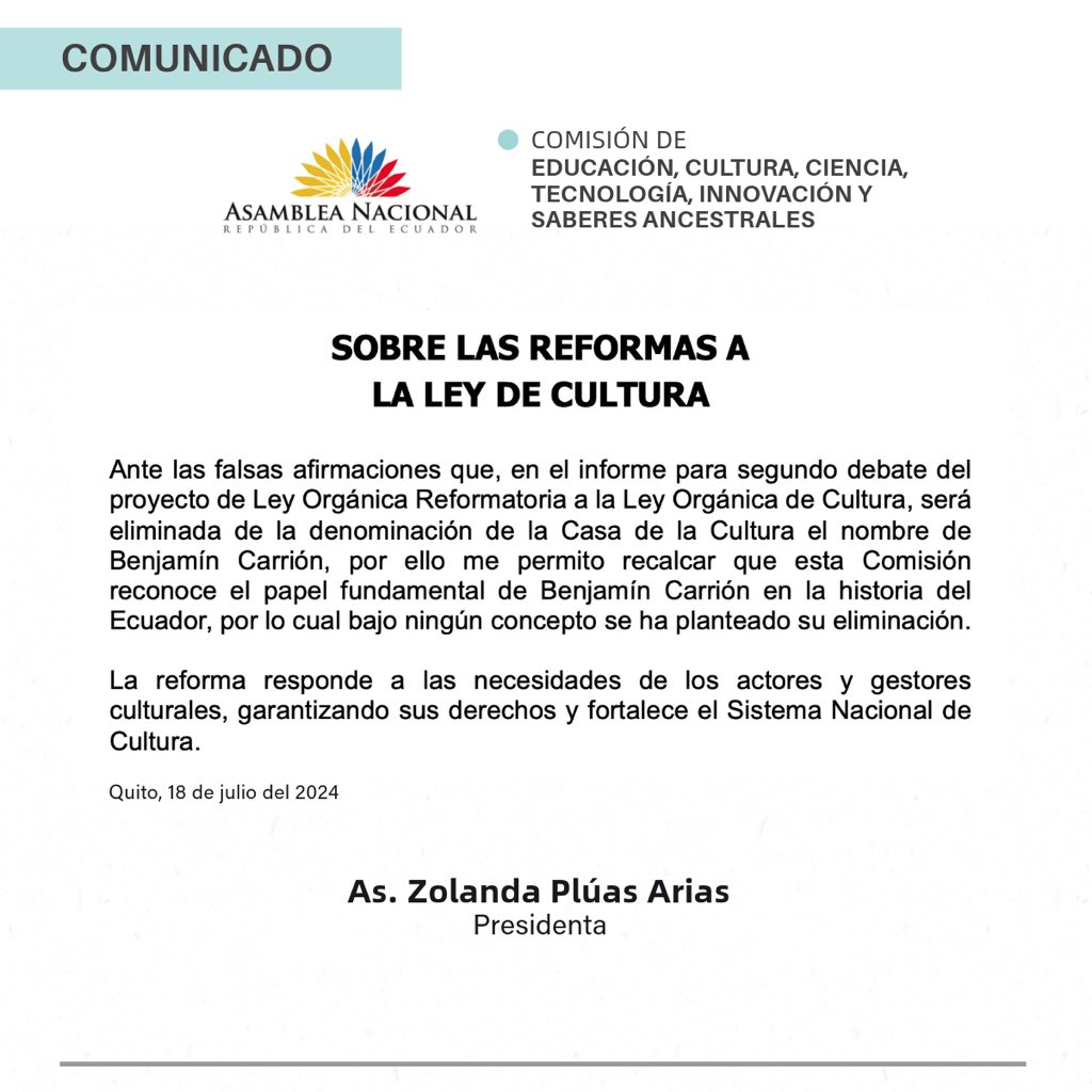 EducacionAN's tweet photo. COMUNICADO 🔴 || Sobre las reformas a La Ley Orgánica de Cultura. https://t.co/hUjJdVVaXd