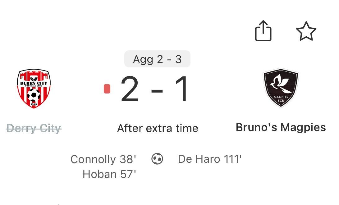 🇬🇮 Bruno's Magpies, a PUB TEAM that was formed in Bruno's Bar in Gibraltar back in 2013, have upset Derry City to win their first-ever European tie!

They are named Magpies and play in black and white because their first coach Mick Embleton was an avid Newcastle United supporter.
