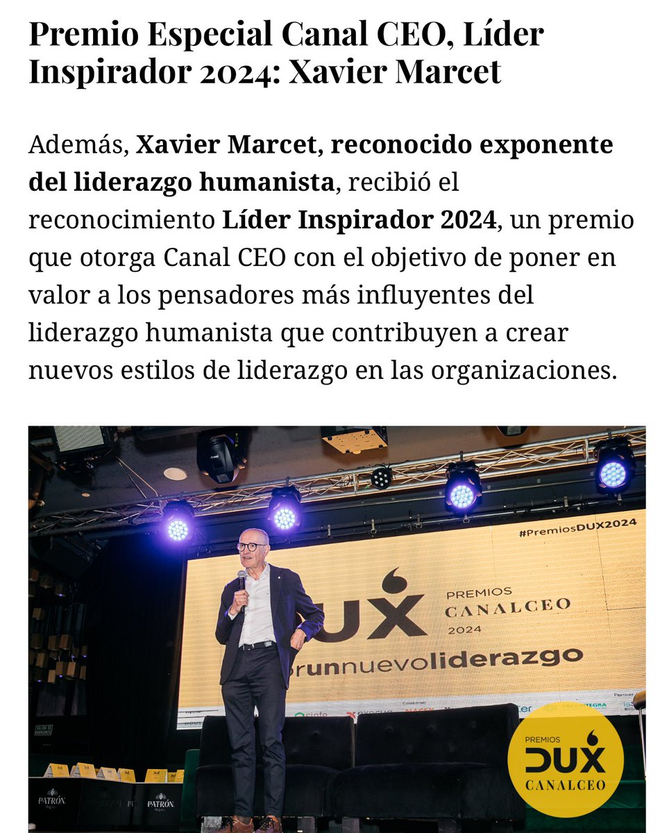 XavierMarcet's tweet photo. Gracias a @canalceo por el Premio Dux al Liderazgo Inspirador 2024, me gustaría compartirlo con toda la gente que cada día da ejemplo de management humanista, es algo que vale la pena https://t.co/a3Je3CRDMD https://t.co/ox2JC89NWZ