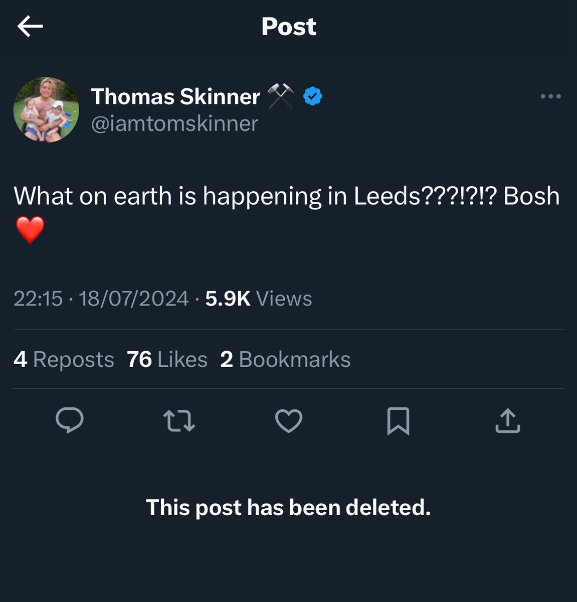 Up there with an all timer of deleting tweets is this!
Bosh