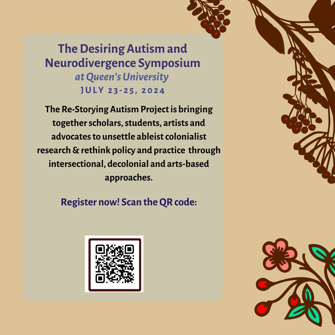 Featured Keynote for the Desiring Autism and Neurodivergence Symposium at Queen’s University and online, Dr. Vijaya Dharan!

Register here: events.fin.queensu.ca/cgi/page.cgi/_…

Text Version: docs.google.com/document/d/1LC…