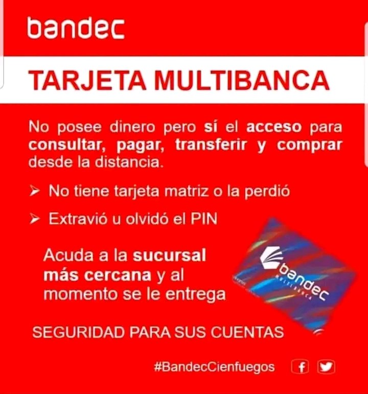 bandecmatanzas's tweet photo. 📣Usted debe conocer que el PIN de Tarjeta magnética💳 y el PIN de la tarjeta Multibanca no son los mismos.
✔Tanto la #TarjetaMagnética 💳 como la tarjeta #Multibanca poseen una clave o PIN compuesto por 4 dígitos, pero ⚠️ NO ES EL MISMO
#BandecNoSeDetiene
#MatancerosEnVictoria https://t.co/Vj69vFiKPP