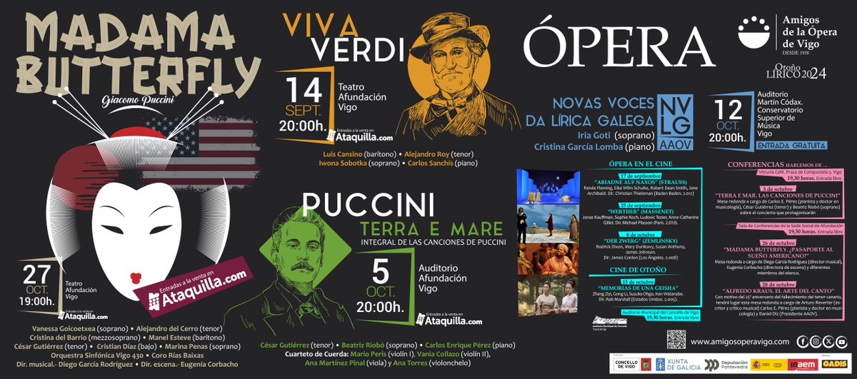 11 eventos constituyen la oferta de nuestro “Otoño Lírico 2.024”, 
Las entradas estarán a la venta en Ataquilla.com a partir del viernes 19 de julio.