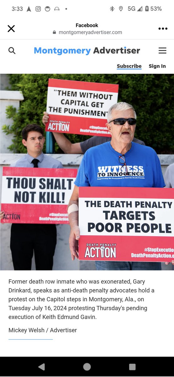 DeathPenaltyAct's tweet photo. We're set up at the prison. Register now for the live virtual vigil starting at 5pm CDT to prayerfully protest the execution of #KeithGavin in Alabama today. #StopExecutions @PHADP https://t.co/5GdySn00En